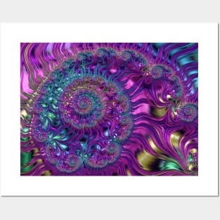 Fractal Spiral Pink Blue Posters and Art